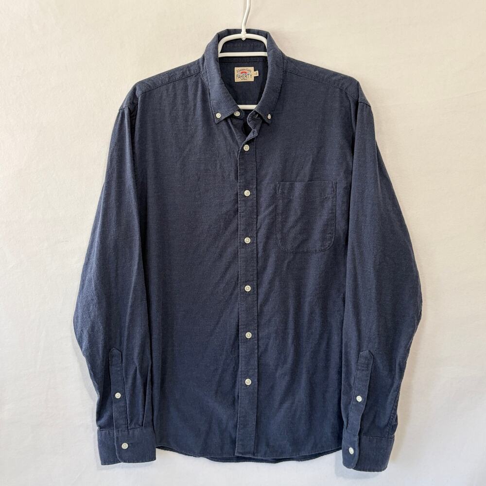 Faherty Button Down Shirt Mens Large Blue Soft Long Sleeve Pocket Warm Lyocell